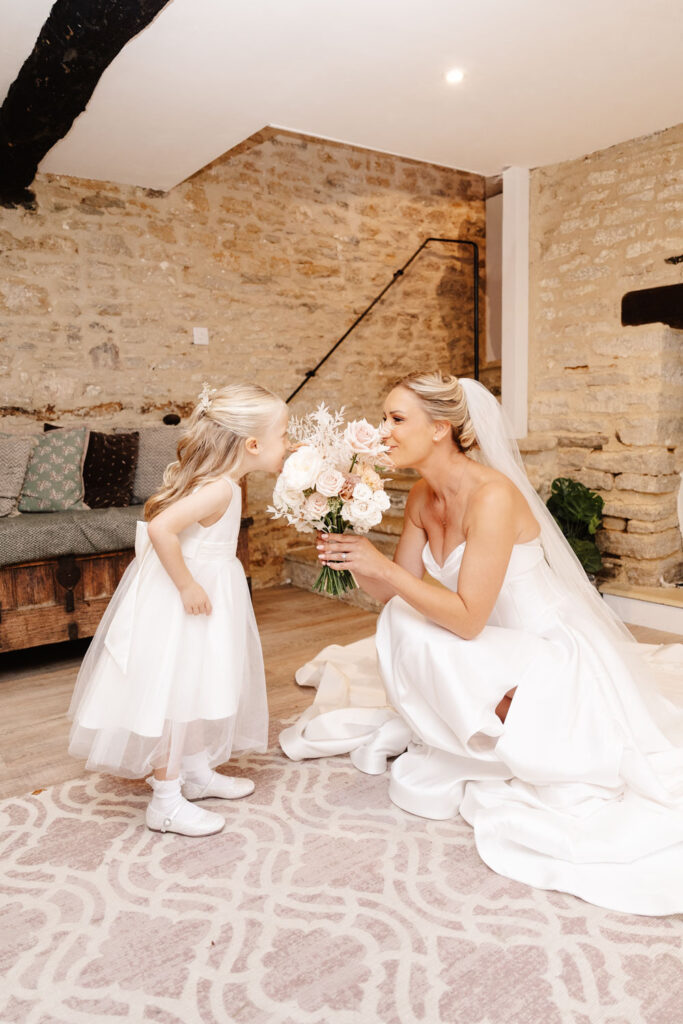 bride and daughter during bridal prep in the cotswolds