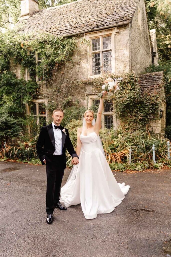 bride and groom portraits at wild thyme and honey in the cotswolds