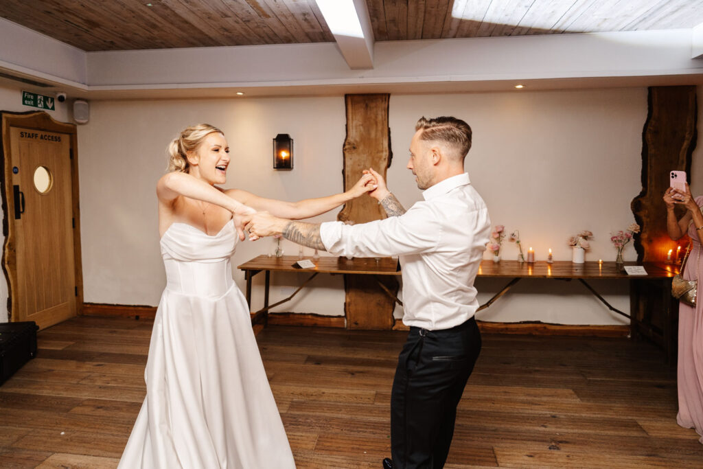 guests dancing during evening wedding reception at wild thyme and honey cotswolds